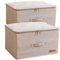 넷세일마켓 지퍼형 다용도 접이식 패브릭 리빙박스, 2개, 린넨 웜 베이지