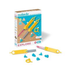 Makedo Explore | 업사이클 판지 건설 도구 키트 작은 도구 상자 (50피스) | STEM + STEAM 교육용 장난감 가정 놀이 + 교실 학습을 위한 | 만 5세, Makedo Explore 업사이클 판지 건설 도구 키