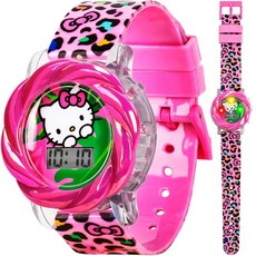Hello Kitty LCD 시계 플래시 LED 라이트쇼 포함 - 비비드 핑크 스트랩 상징적인 헬로키티 디자인 재미있는 시간 교육 액세서리