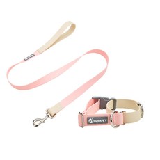 호코펫 강아지 산책 방수줄 PVC 리드줄 + 목줄, 핑크베이지