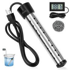 몰입 온수기 1500W 휴대용 버킷 히터 304 스테인리스 스틸 가드 가열 전기 온수기 미국 플러그, Black, 1개, 검은색