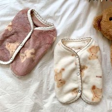 곰돌이 부드러운 겨울 반려동물 똑딱이 조끼, 아이보리, 1개