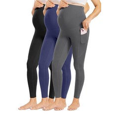 [ 1111968 ] 에너풀 여성용 주머니 임산부 레깅스 운동 팬츠 버터처럼 부드러운 액티브웨어 요가 타이즈 블랙/그레이/네이비 3팩