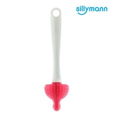 sillymann 鉑金矽膠奶嘴刷 柔軟刷毛深入清潔 人體工學手柄 方便衛生, 紅色, 1個