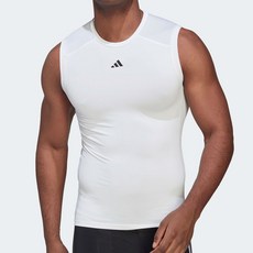 adidas 愛迪達 白色訓練袖子無袖無袖T恤 技術貼身內衣