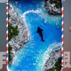 半島鐵盒DIY微縮海洋景觀模型套裝，手工海景材料包，微觀造景擺件，打造您的口袋海洋世界, 海浪【含鯨魚】-全套材料包+詳細視頻教程, 1個