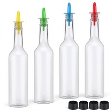 ECLATIS TiON 온cy 425.2g15온스 플라스틱 주류 병 4세트 푸어러 세트 롱 넥 시럽 4개 및 캡 포함 재사용 가능 누출 방지 홈 파티 바용레드 옐로우, 4, 레드, 옐로우, 블루, 그린, 15oz