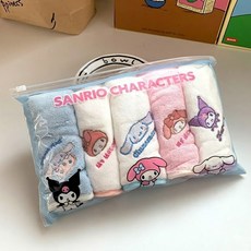 산리오 캐릭터즈 자수 고리 핸드타월 5종 세트 쿠로미 마이멜로디 시나모롤 어린이집 수건, 1개, 5개 세트