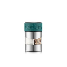 Bodum 트윈 듀얼 소금 및 후추 그라인더 스테인리스 스틸 실리콘 슬리브 포함 화이트, 포레스트