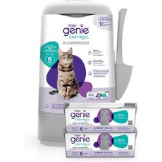 고양이 화장실 리터 지니 이지 롤 통 & 리필 번들 냄새 관리를 위한 쓰레기통 폐기물 처리 시스템 각각 24봉지, Starter Refill (24 Bags) + Lit