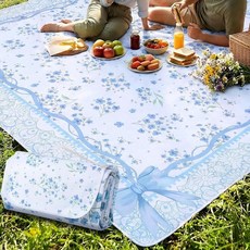 Qinyoung 엑스트라 라지 피크닉 담요 200.9 x 190.9cm(79 x 79인치) 방수 접이식 담요 모래 방지 피크닉 매트 해변 캠핑 잔디 잔디 공원 귀여운 커플 선물, 플로럴, 블루