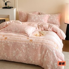 貓嶼 A類母嬰級加厚牛奶絨鵰花四件套 秋冬保暖兔毛床組 親膚舒適床品, 絨芭蕉葉菸灰（A類雕花拼牛奶絨）,（被套150*200cm 床單180*2