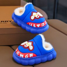 兒童奧特曼冬季棉拖鞋，男童加絨保暖室內家居防水防滑外穿