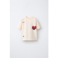 국내배송 자라 ZARA 하트 & 텍스트 프린트 티셔츠 - 크림 970867