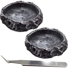 로녕 2PCS 파충류 물그릇 거북이 도마뱀 수염 용개구리 표범 뱀 카멜레온을 위한 집게가 달린 먹이 접시