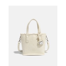 CHARHP&KEJNT 狗狗圖案帆布托特包、斜背包，輕便大容量, 白, 1個