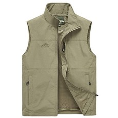 Hixiaohe 남성용 캐주얼 경량 아웃도어 조끼 낚시 여행 사진 사파리 조끼 카키 134588
