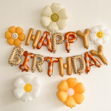 오렌지플라워 생일풍선 세트 홈파티 생일이벤트 사진잘나오는 인스타감성, 1세트