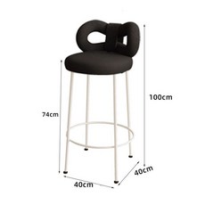 등받이 화장대 의자 스툴 높은 파우더룸 리본 하이체어, 블랙 가죽 쿠션+블랙 램스울 등받이