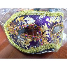 洋洋小品威尼斯歌劇魅影面具，半罩金紋設計，適用於Cosplay聖誕節派對、萬聖節服裝表演化妝舞會, 1個, 紫色(金邊), 紫色(金邊)