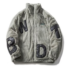 刺繡絨毛棉衣 男士冬季保暖立領字母印花寬鬆短款棉服外套