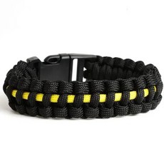 야외 여행 캠핑 얇은 파란색 라인 블랙 꼰 코브라 직조 플라스틱 버클 7 코어 Paracord 생존 팔찌 경찰, 노란색, 1개