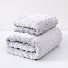 항균 버블 플리스 대형 목욕타월 커플용 성인 여성용 빠른 건조 엑스트라 라지 타월 순면보다 우수한 흡수력 목욕 후 감싸는 용도, 1세트, 회색(수건 1개 + 목욕수건 1개)