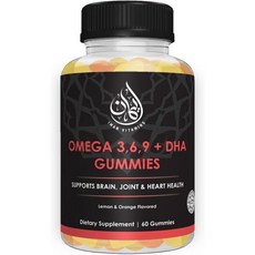 알티지 뇌 눈 성인용 할랄 오메가 3 6 9 + DHA 구미 | 채식 글루텐 프리 비타민 C 지방산 식물성 60 카운트, 할랄 오메가 3 6 9 + 성인용 DHA 젤리 | 눈,, 1개