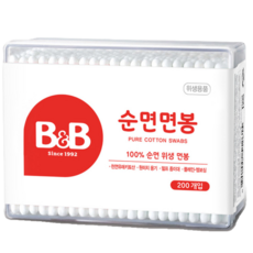 비앤비 순면 유아면봉 사각, 200개입, 4개