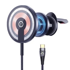 TOTU 15W快充磁吸無線充電器車架車用手機支架手機座 出風口 明系列 1.5M 兼容 Magsafe, 灰色