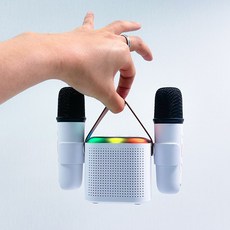 오르미 블루투스 무선 마이크 큐브 미니 휴대용 노래방 스피커, ORMGSPC(화이트), 1개