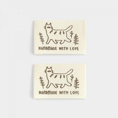 퀼트스타 고양이 뒷모습 핸드메이드 라벨, 2개, 아이보리