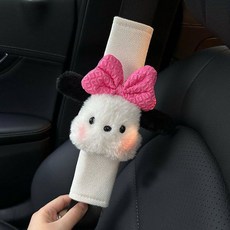 강아지 캐릭터 자동차 안전벨트커버 귀여운 어깨 패드 차량용 인형 쿠션 고급 스웨이드 자동차용품 안전벨트클립 고정클립 차량실내 인테리어용 안전벨트버클커버, 장미넥타이 강아지머리 어깨보호대 1개, 1개