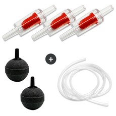 아쿠아테라 수족관 에어기포기 라인세트 (콩돌 2개+역류방지기 레드 3개+에어호스 2M), 혼합색상, 1세트