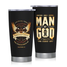FUWERMON 남성용 종교 선물 기독교 생일 졸업 여행 머그잔 영감을 주는 가톨릭 성경 구절 신의 사람 591.5ml(20온스) 커피 텀블러 182112, FUWERMON 남성용 종교 선물, 기독교 생일 졸업