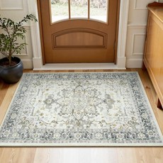 Lofus 입구 욕실용 5.1 x 7.6cm(2 x 3인치) 세탁 가능한 러그 바닥용 미끄럼 방지 주방 매트 빈티지 소프트 도어 매트 실내 입구 좁은 공간 러그 거실 침, 2' x 3' (Rectangular), 그레이 & 토프