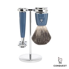CONQUEST 德國 MUHLE 穆勒 S81M228SR Rytmo頂級三件修容套組 紳士手動刮鬍刀 海軍藍, 1個, 1