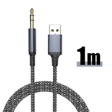 Elough USB 3.5MM Aux 오디오 케이블 USB A 남성 3.5MM 잭 남성 오디오 연장 케이블 자동차 헤드셋 스피커, 01 1m, 01 Gray