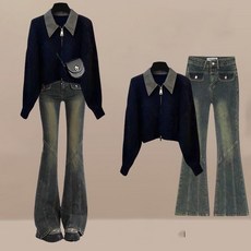 여성투피스 여성세트 슬림핏 긴팔티 + 여성바지 나팔바지 청바지 데님 팬츠 ZBW25121074 63