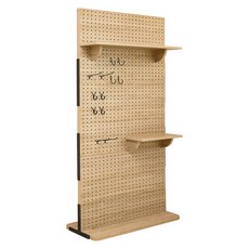 直立式洞洞板收納屏風，多功能廚房收納架，附掛鉤層板，木紋屏風，雙面可用，簡約風格, 1個