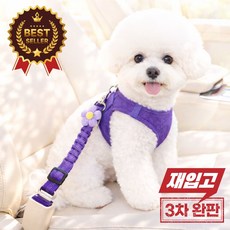 모에르 길이조절 플라워 차량용 강아지 안전벨트, 1개, 퍼플