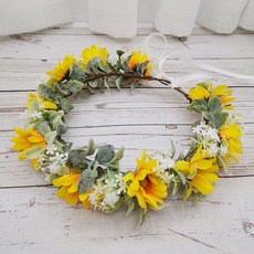 해바라기 신부 장식 브라이덜샤워 액세서리 헤어 여성 화환 꽃 화관 머리띠 머리 웨딩 작은 왕관 셀프웨딩 소녀, Picture color, Free size adjustable, Picture color