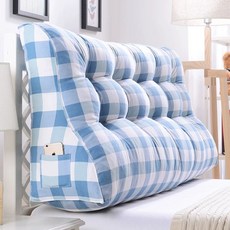 대형 삼각 허리 베개 등 쿠션 침대 등받이 받침대, 1개, F. 캔버스 패션 블루 그리드