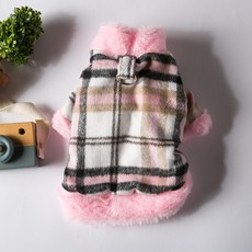 투니스 반려동물 체크 퍼 배색 기모 긴소매 아우터, 핑크, 1개
