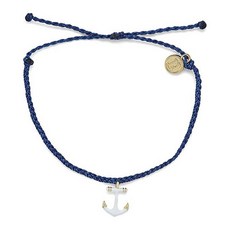 Pura Vida 美國手工 ANCHORS AWAY 船錨蠟線手鍊, 白色船錨 深藍蠟線, 1個