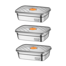 전자렌지용 스텐 밀폐용기 직장인 도시락 밀폐 직사각형, 1세트, 1000ml3p