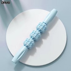 QRU 按摩棒狼牙棒滾軸肌肉放鬆神器瘦小腿筋膜深度痛點力度滾輪按摩器, 1個, 天藍色—三輪