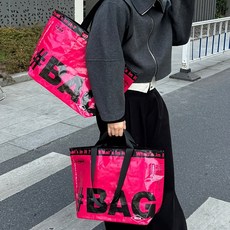 휴대용 대용량 스트리트 프린팅 쇼핑백, 핑크, 1개