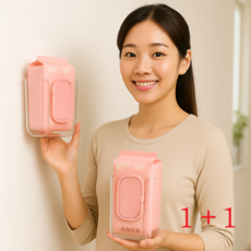 히어로 무타공 다용도 휴지 물티슈 디스펜서 걸이대 1+1 케이스, 2개, 투명