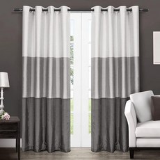 Exclusive Home Curtains 샤토 스트라이프 인조 실크 그로밋 탑 커튼 패널 한 쌍 137.2 x 213.3cm 블랙 펄